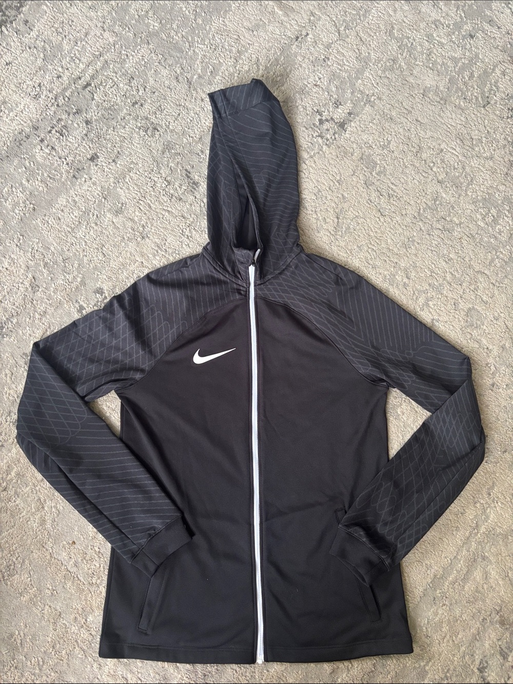 Nike Black Hooded Full-Zip Athletic Jacket with White Swoosh